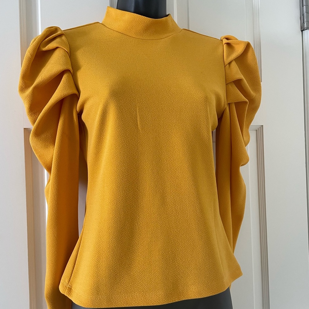 SHEIN mustard yellow puff sleeve top.